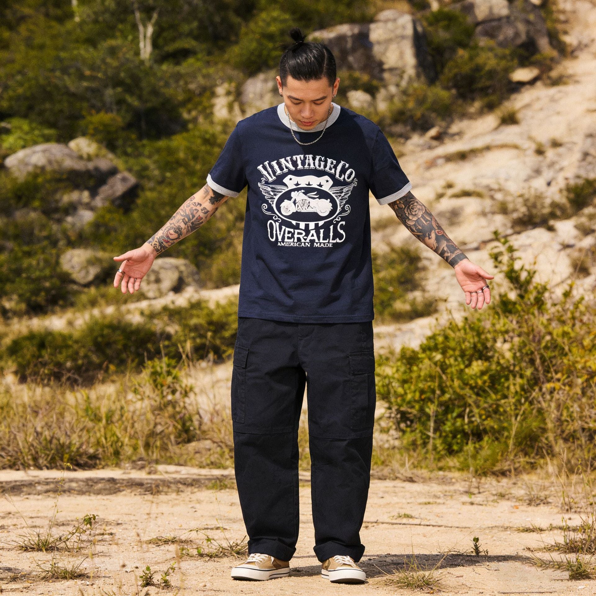 ヴィンテージモーター リンガーTシャツ コーディネート例 High land