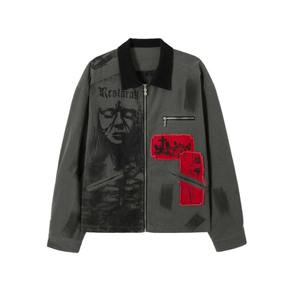 Gothic Art Patchwork Zip Jacket