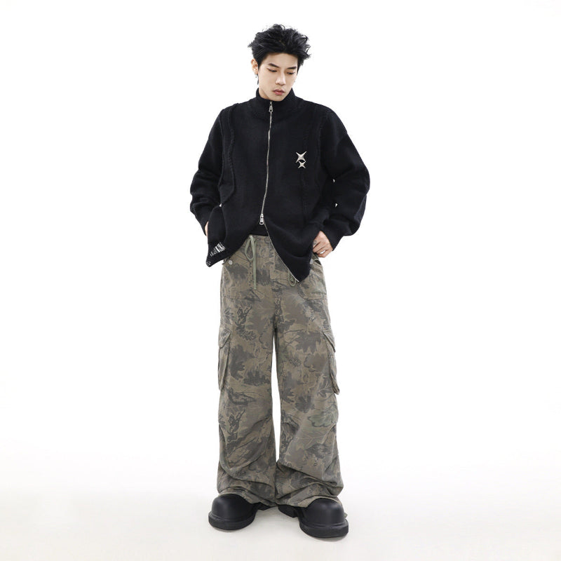 【SALE】double zip damage processing sweater star