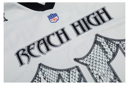 REACH HIGHフットボールTシャツ フロントロゴ＆スネークプリントアップ Highland