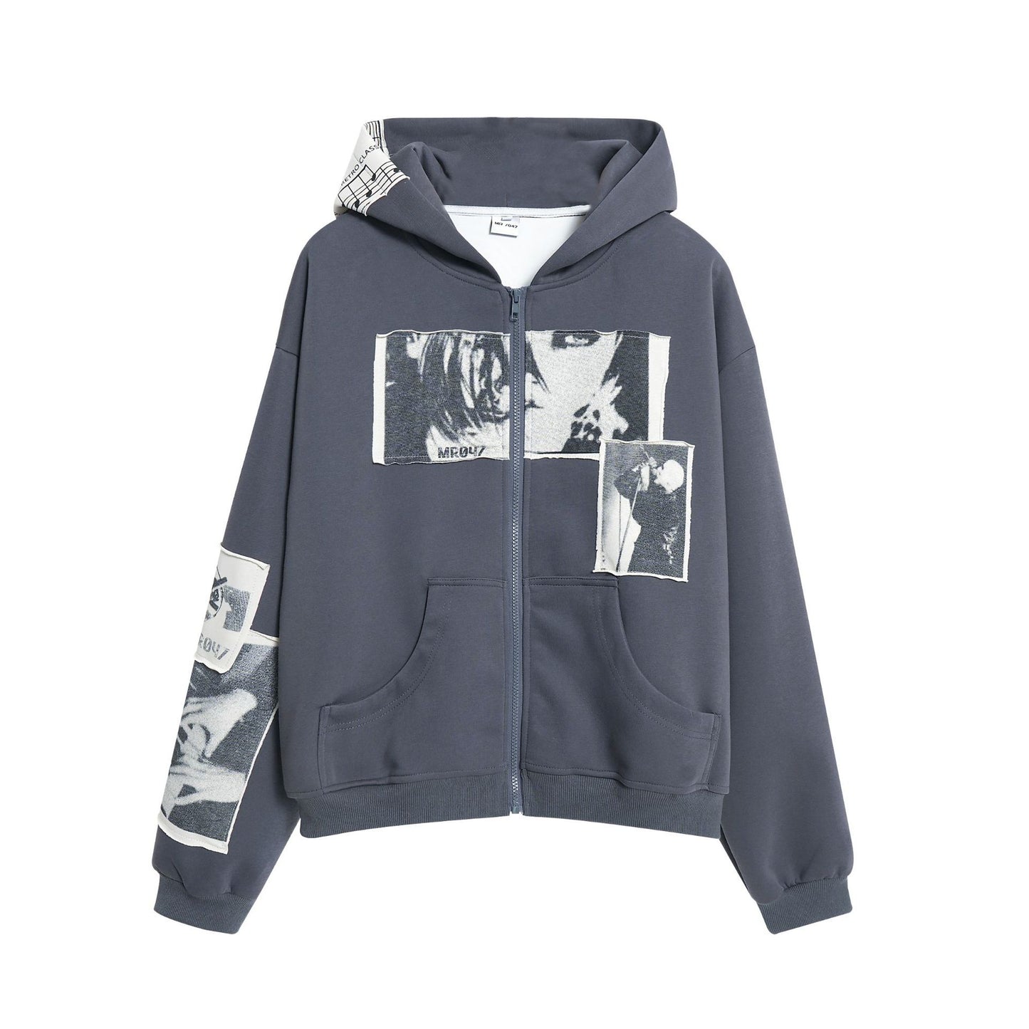 Graphic Photo Print Zip-Up Hoodie