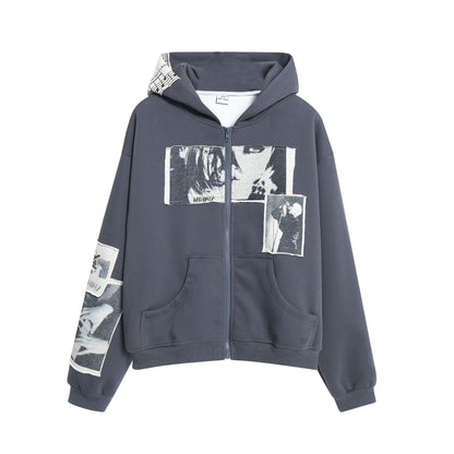 Graphic Photo Print Zip-Up Hoodie
