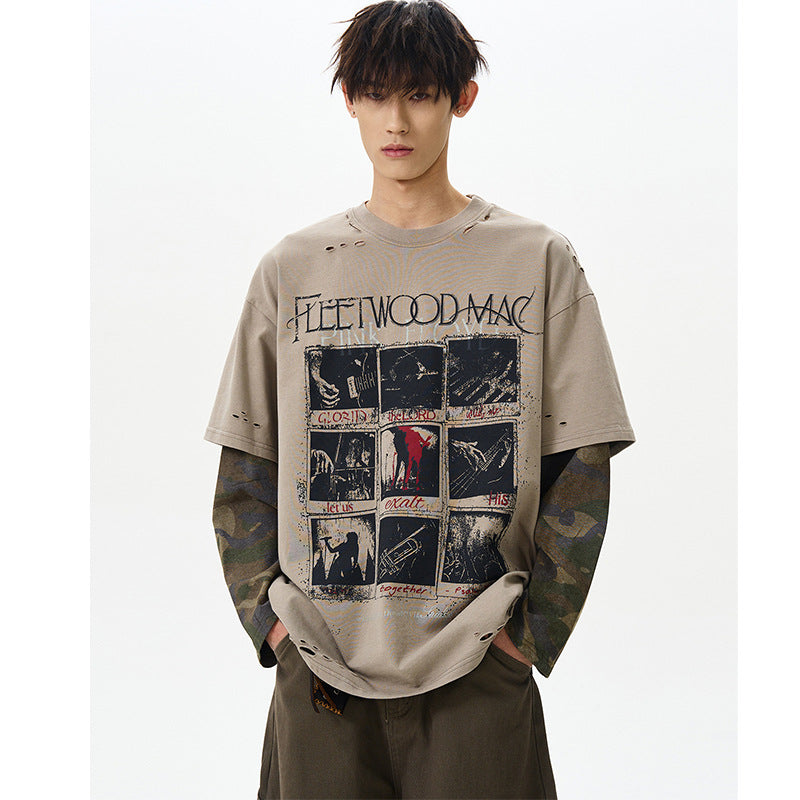 ヴィンテージプリント＆ダメージ加工 バンド風ロゴTシャツ ビッグT