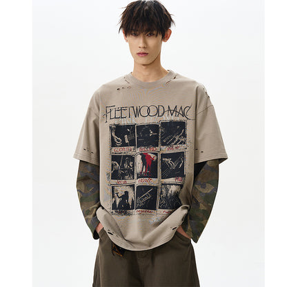 ヴィンテージプリント＆ダメージ加工 バンド風ロゴTシャツ ビッグT