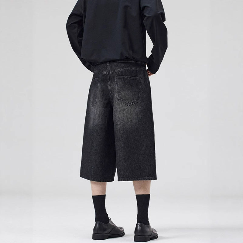 ワイドデニムバギーショーツ ブラック バックスタイル High land