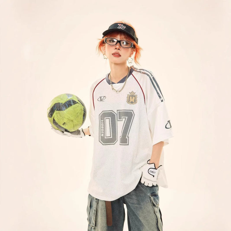 ゲームシャツ風 メッシュTシャツ ホワイト スポーティースタイル High land