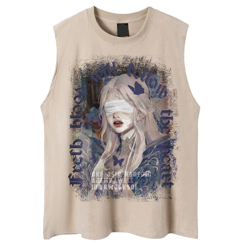 グラフィックガール ノースリーブTシャツ ベージュ ユニセックス モード Highland