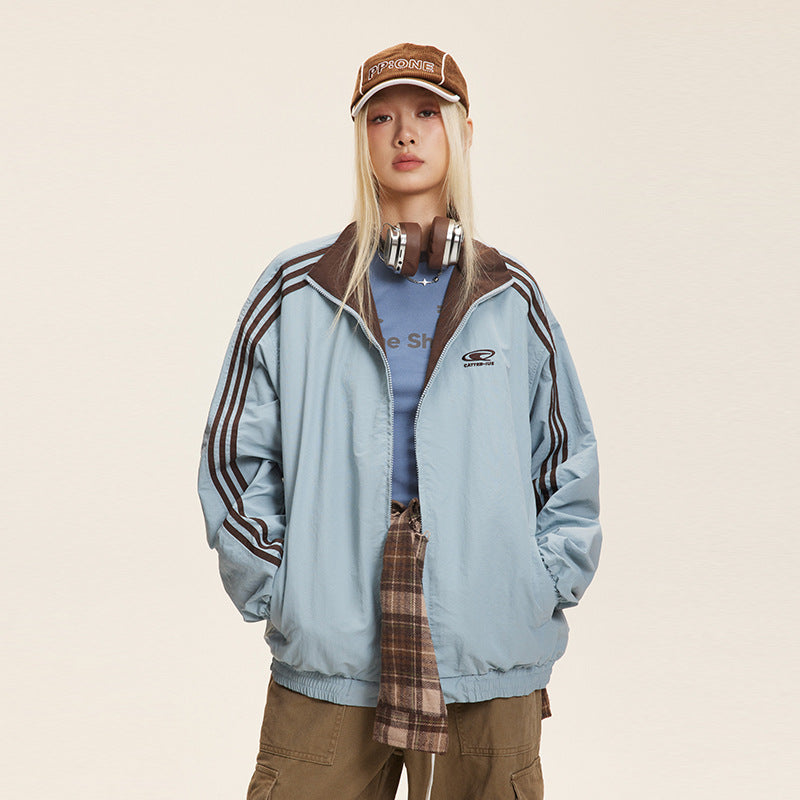 リバーシブルトラックジャケット ブルー面着用 ストリートスタイル High land