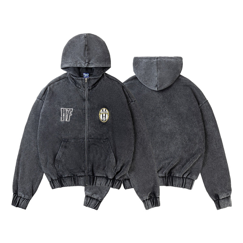 ヴィンテージウォッシュジップパーカー 前後デザイン 全体写真 