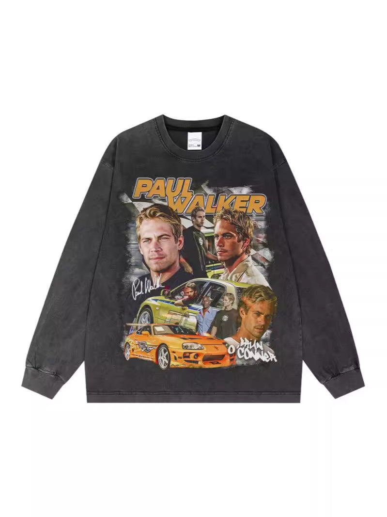 カーレジェンドアートグラフィック Tシャツ 長袖 ストリート系ビッグシルエット ユニセックス