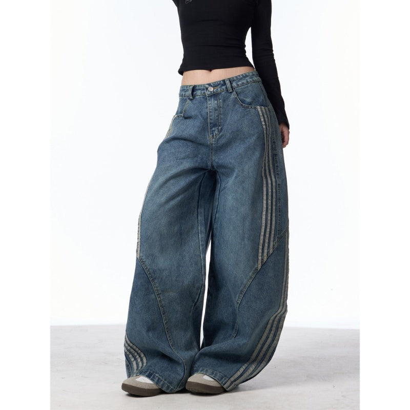 【SALE】Wave Line Panel Wide Denim Pants