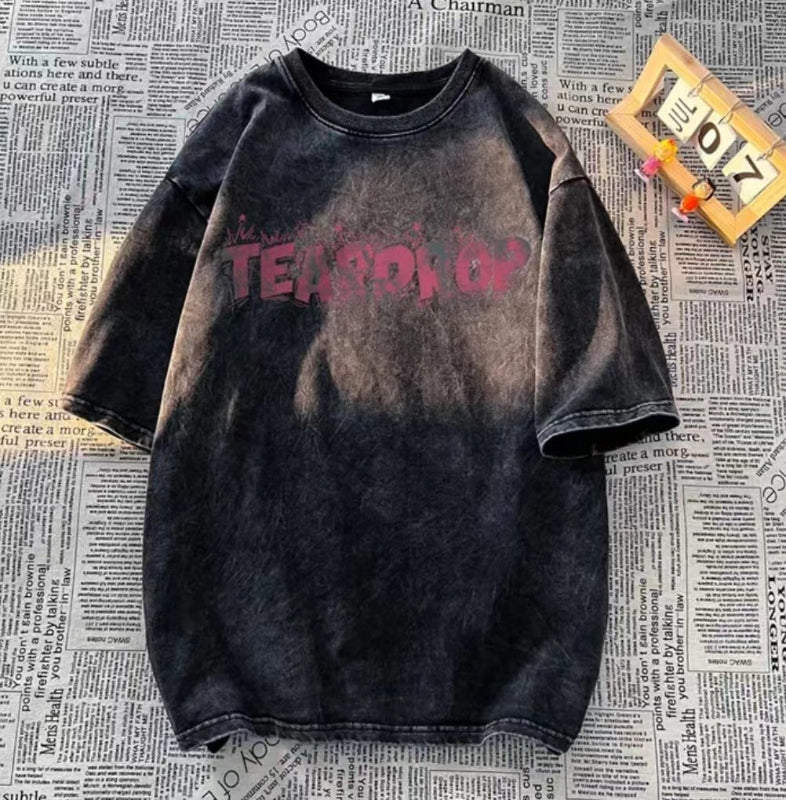 ヴィンテージウォッシュ TEARDROP グラフィックTシャツ フロントデザイン High land