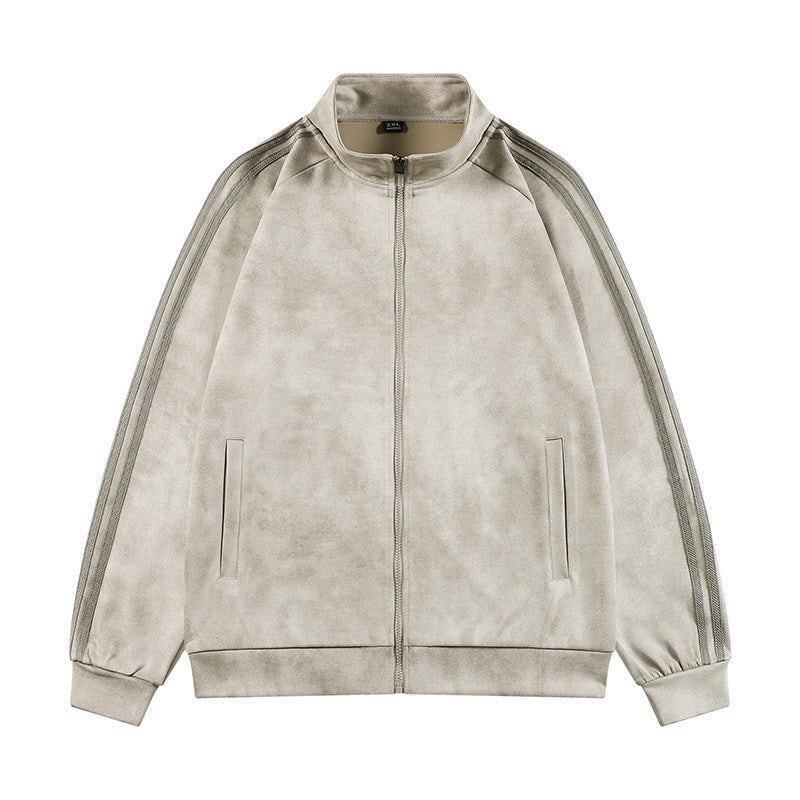 グレージュ スエードライク トラックジャケット ストリート系ユニセックス ビッグサイズ Highland