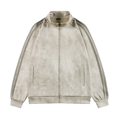 グレージュ スエードライク トラックジャケット ストリート系ユニセックス ビッグサイズ Highland