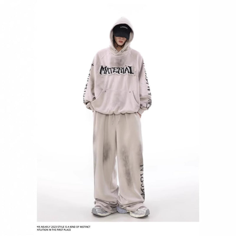 スモークグラデーション MATERIALロゴワイドスウェットパンツ セットアップコーデ High land