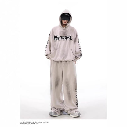 スモークグラデーション MATERIALロゴワイドスウェットパンツ セットアップコーデ High land