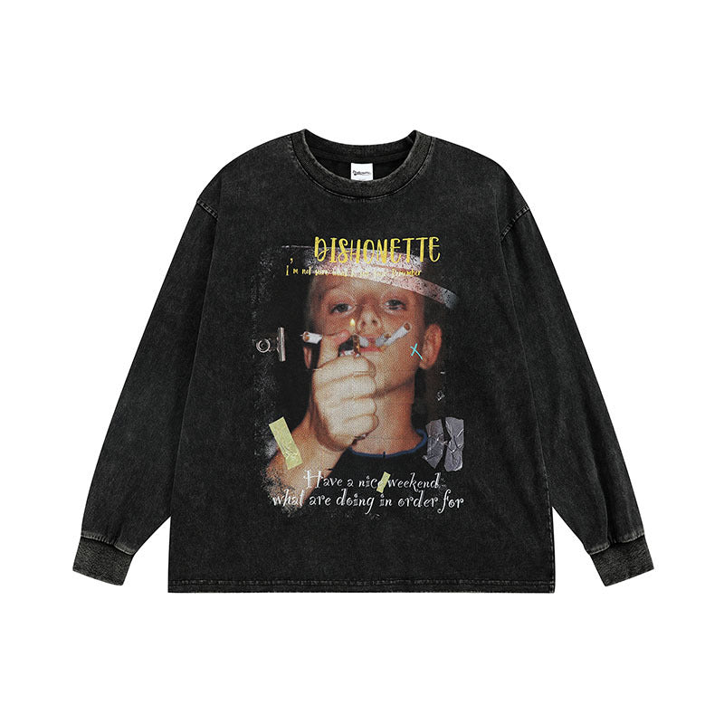 long T-shirt smoking boy