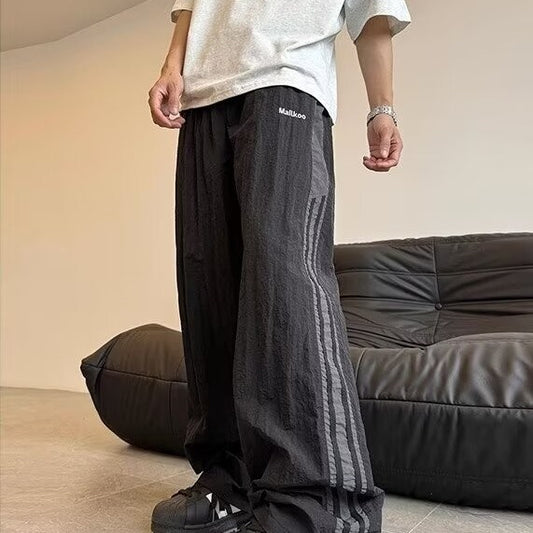 ブラック ワイドナイロンパンツ 韓国ストリートコーデ High land
