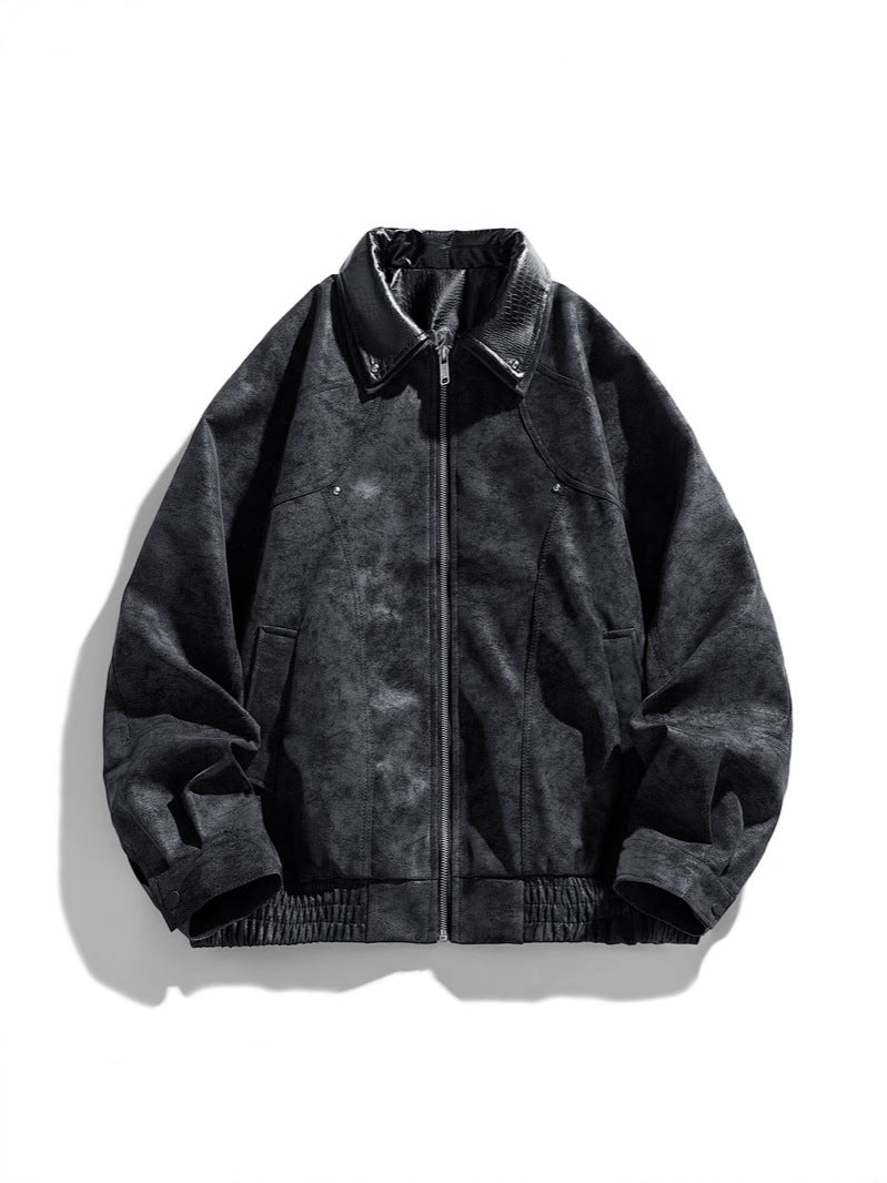 ブラック スエード×フェイクレザー異素材ミックス ジャケット ストリート Highland
