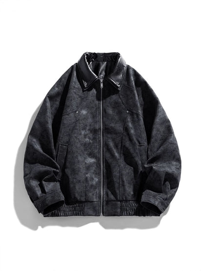 ブラック スエード×フェイクレザー異素材ミックス ジャケット ストリート Highland