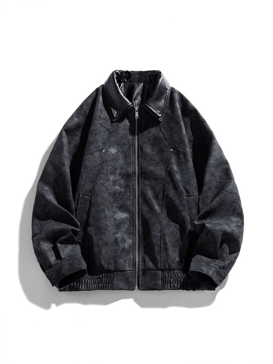 Leather Collar Bonmber Jacket - 4 Colors