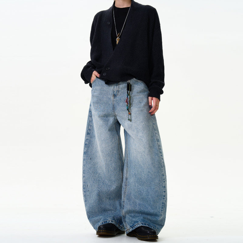 スーパーワイドバギーデニムパンツ ライトウォッシュ 斜め・フロントコーデ Highland