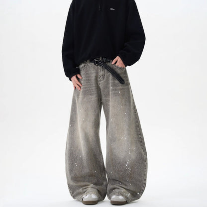 ペイント加工スーパーワイドデニムパンツ 全身コーデ High land